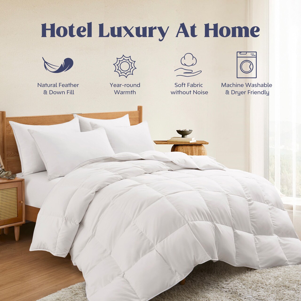Puredown White Down Fiber Comforter All Seasons Twin Full Queen King Sizes